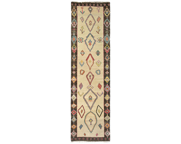 12 Feet Moroccan Beige Hand Woven Wool Runner Rug
